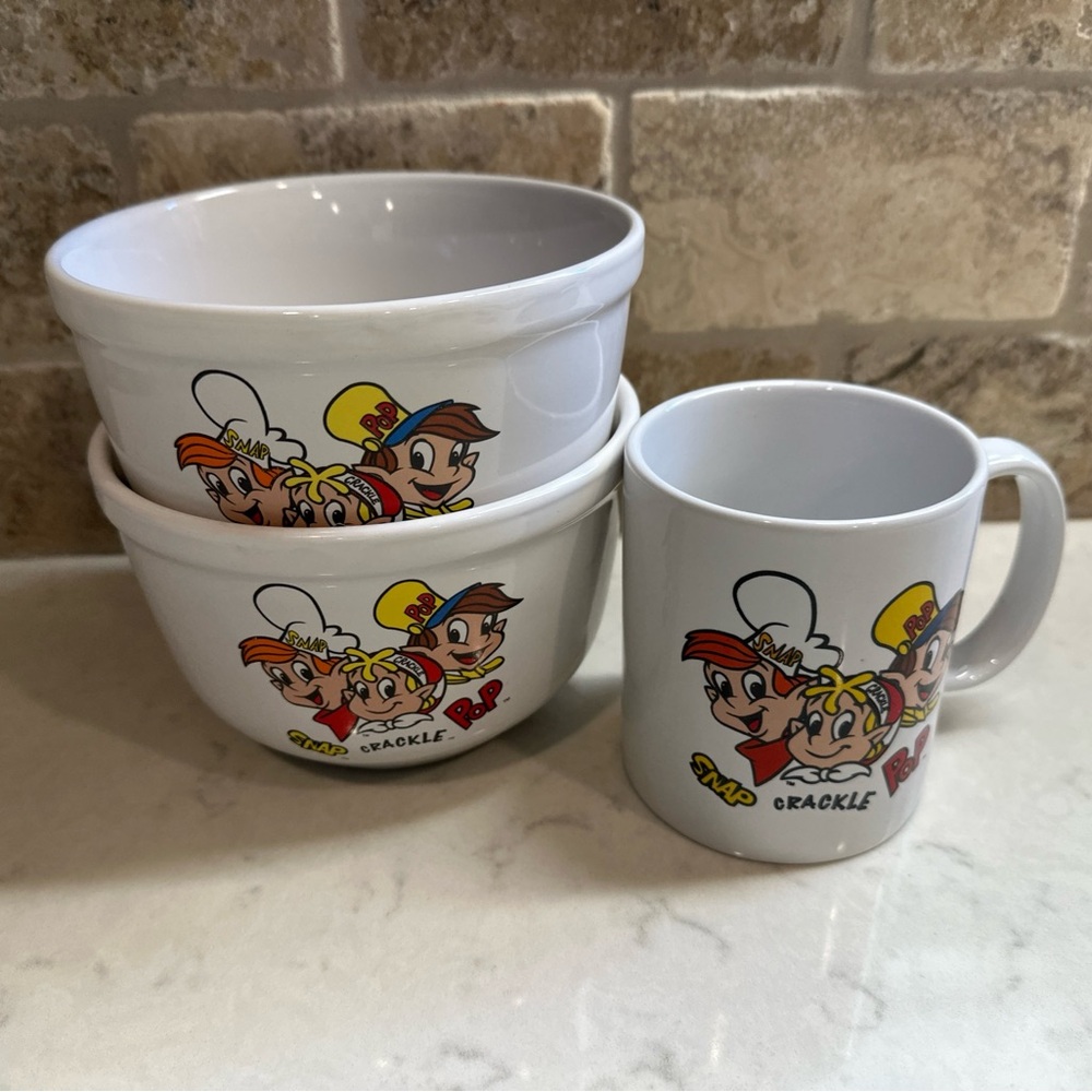 Snap Crackle & Pop Vintage Ceramic Bowls and Mug White